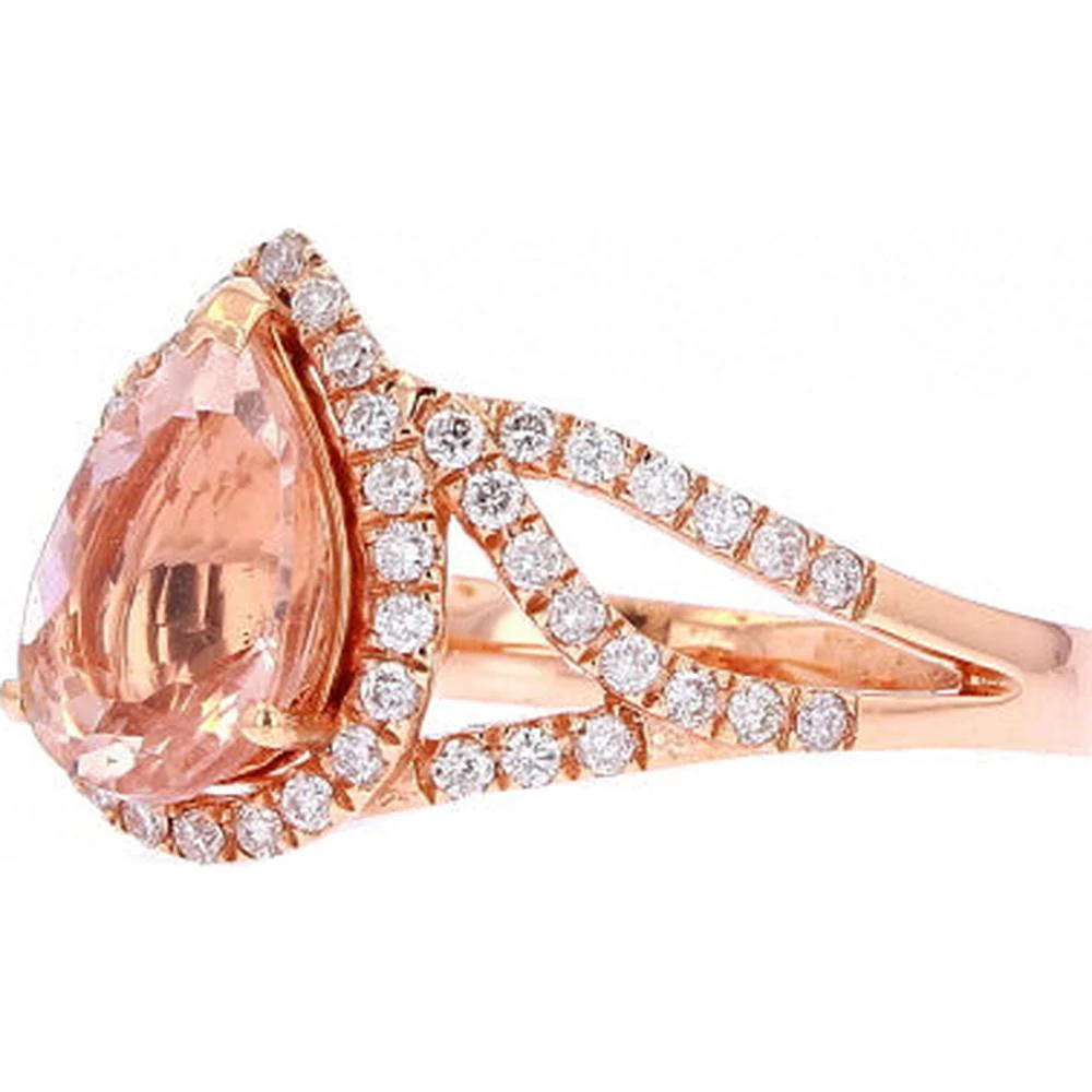 14K Rose Gold Pear Cut Morganite Ring with Diamond Halo - 1.70 Carat Morganite, 0.50 Carat Total Diamond Weight - Image 2