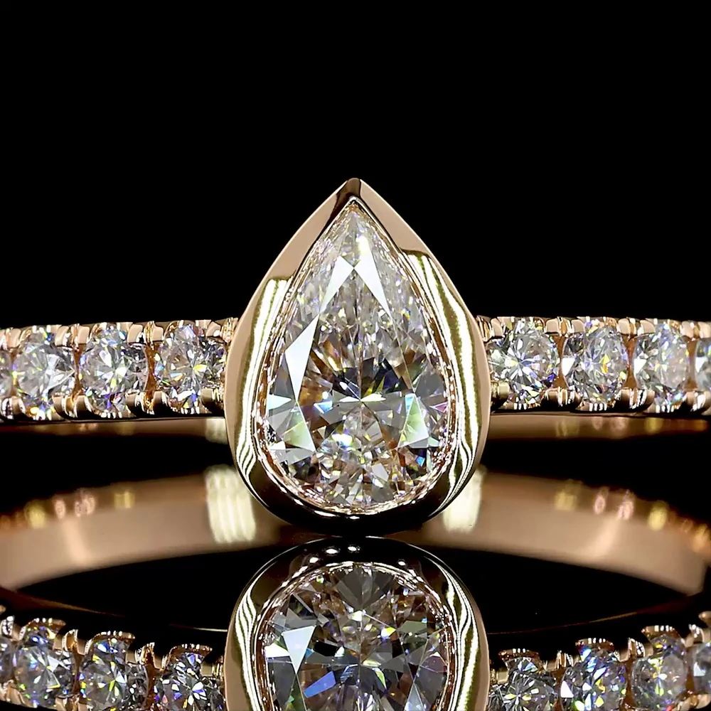 14K Rose Gold Pear-Shaped Diamond Solitaire Eternity Band with Bezel-Set Center & Diamond Shank - 0.63 Carats Total Lab Diamond Weight - Covaloro Fine Jewelry - Image 2