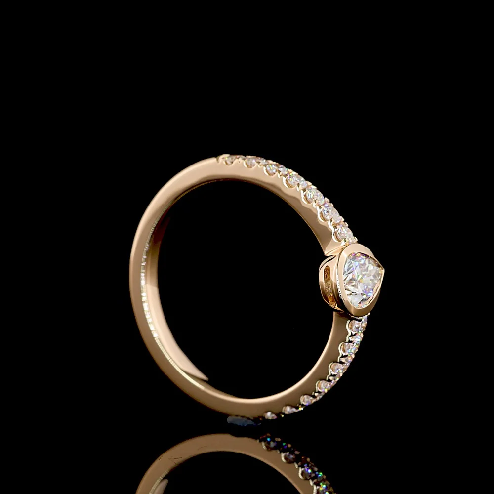 14K Rose Gold Pear-Shaped Diamond Solitaire Eternity Band with Bezel-Set Center & Diamond Shank - 0.63 Carats Total Lab Diamond Weight - Covaloro Fine Jewelry - Image 3