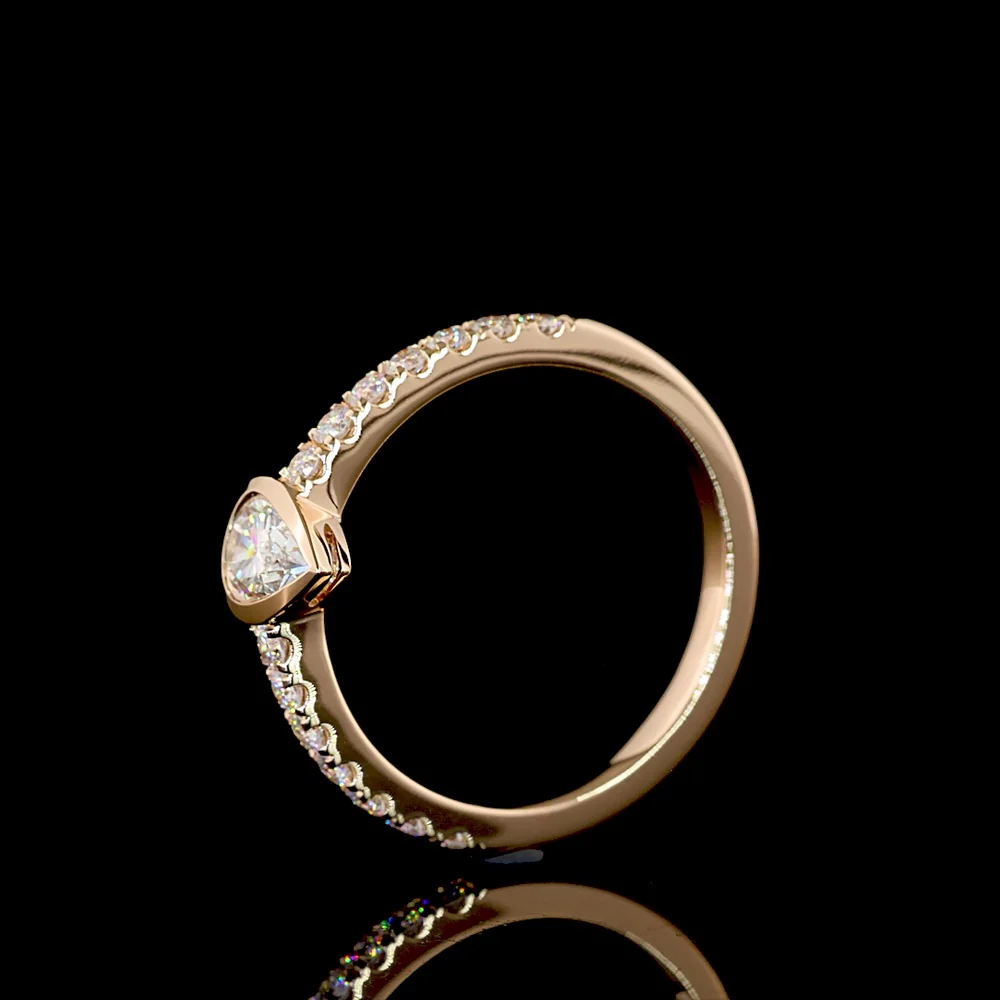 14K Rose Gold Pear-Shaped Diamond Solitaire Eternity Band with Bezel-Set Center & Diamond Shank - 0.63 Carats Total Lab Diamond Weight - Covaloro Fine Jewelry - Image 4