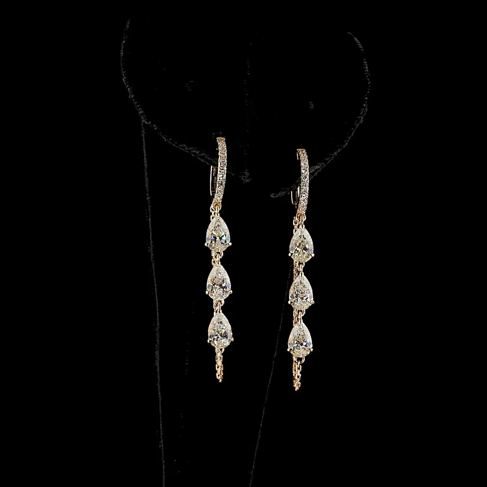 14K Rose Gold Pear Shaped Hanging Drop Earrings with Lab Grown Diamonds - 3.15 Carat Total Diamond Weight - Covaloro Fine Jewelry