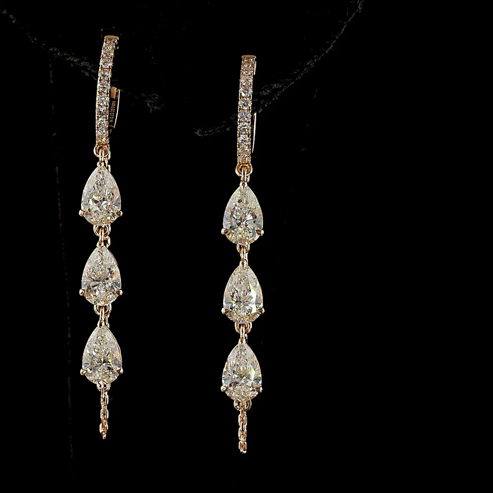 14K Rose Gold Pear Shaped Hanging Drop Earrings with Lab Grown Diamonds - 3.15 Carat Total Diamond Weight - Covaloro Fine Jewelry - Image 2