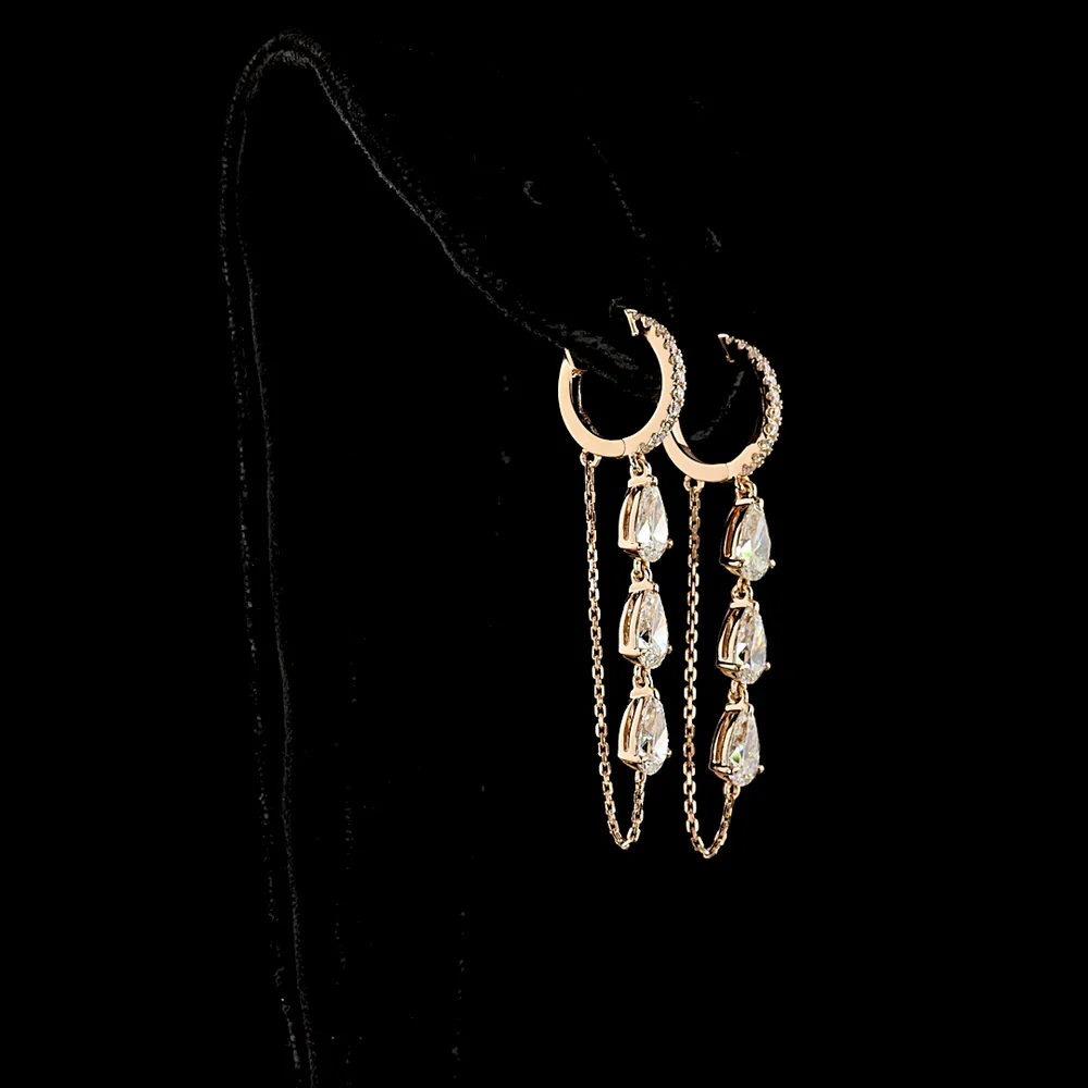 14K Rose Gold Pear Shaped Hanging Drop Earrings with Lab Grown Diamonds - 3.15 Carat Total Diamond Weight - Covaloro Fine Jewelry - Image 3