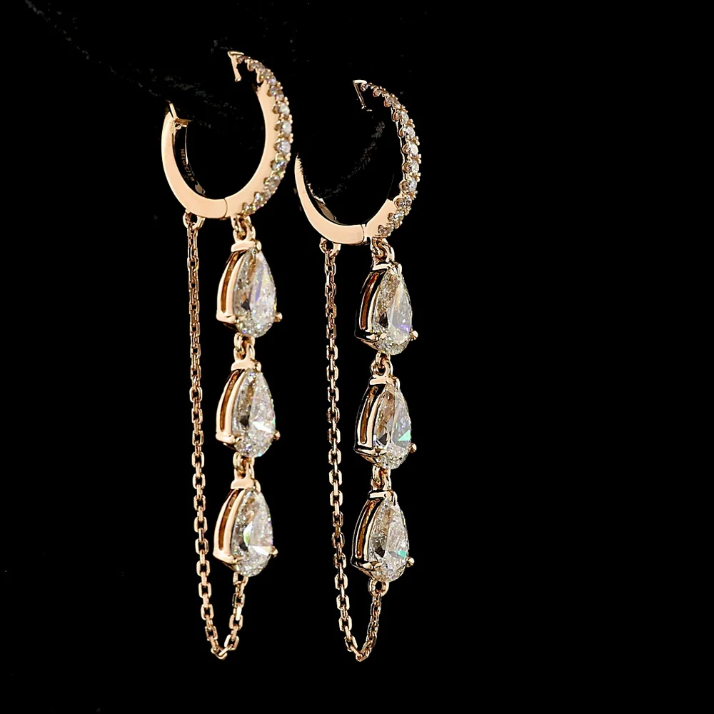 14K Rose Gold Pear Shaped Hanging Drop Earrings with Lab Grown Diamonds - 3.15 Carat Total Diamond Weight - Covaloro Fine Jewelry - Image 4