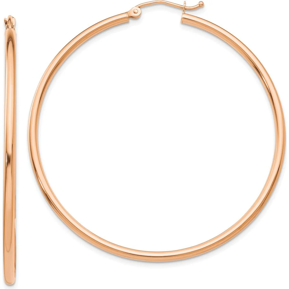 14K Rose Gold Polished 2mm Lightweight Tube Hoop Earrings - Elegant and Timeless Design by Oro Pregiato