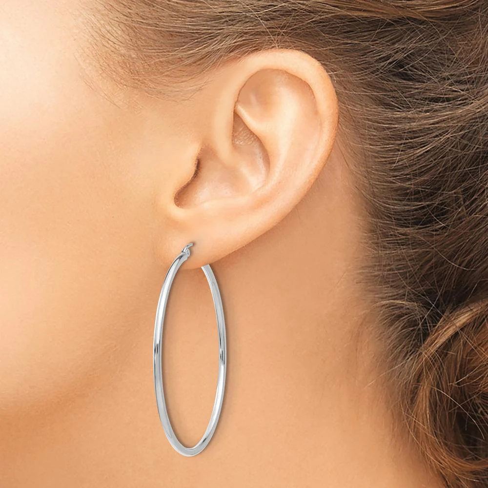 14K Rose Gold Polished 2mm Lightweight Tube Hoop Earrings - Elegant and Timeless Design by Oro Pregiato - Image 3