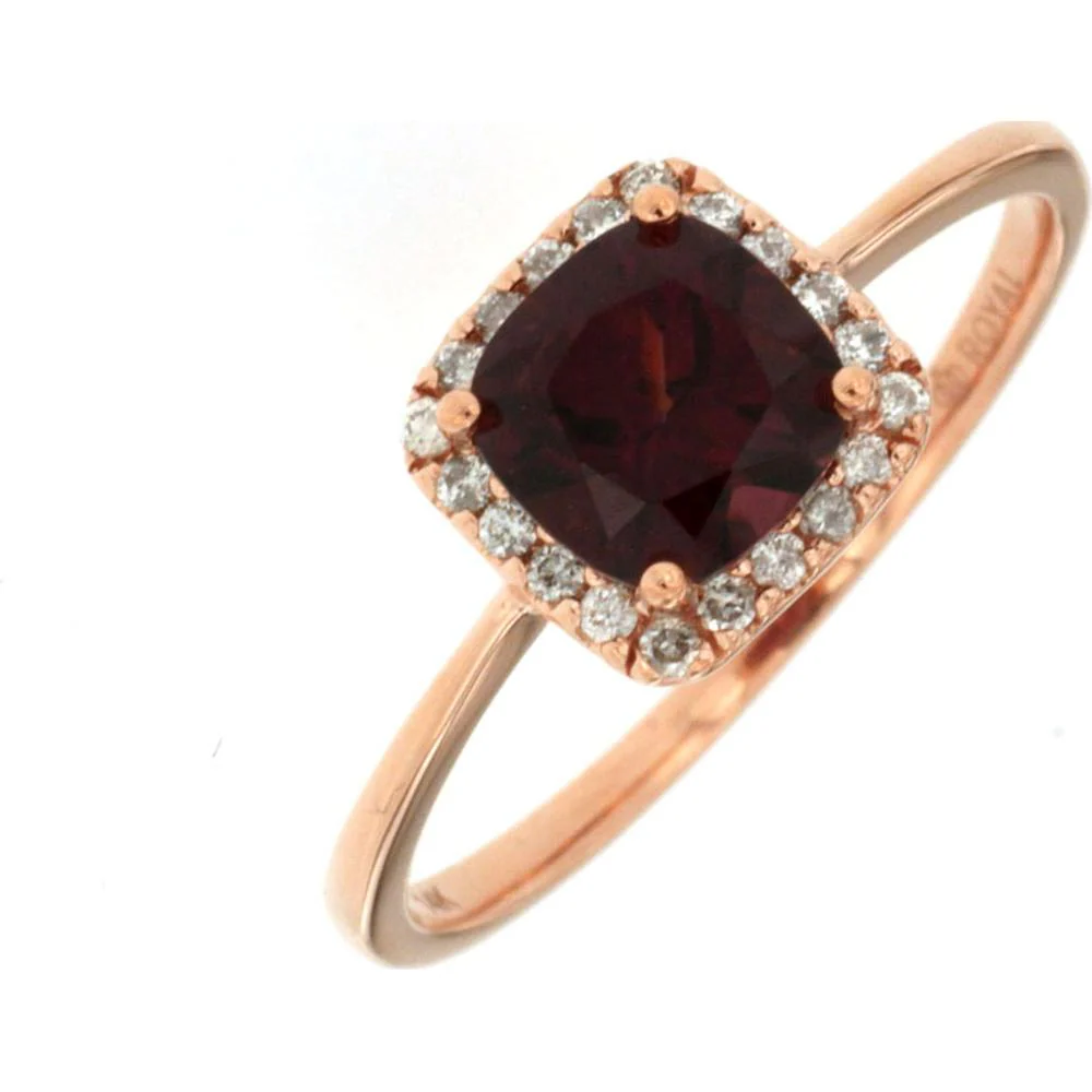 14K Rose Gold Rhodolite & Diamond Cushion Cut Halo Ring - 1.31 Carats Total Gemstone Weight - Royal Jewelry