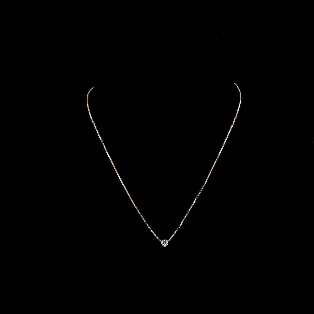 14K Rose Gold Round Brilliant Cut Solitaire Pendant Necklace with Lab Grown Diamond - E-F VS2 Clarity, 0.32 Total Carat Weight - Covaloro Fine Jewelry
