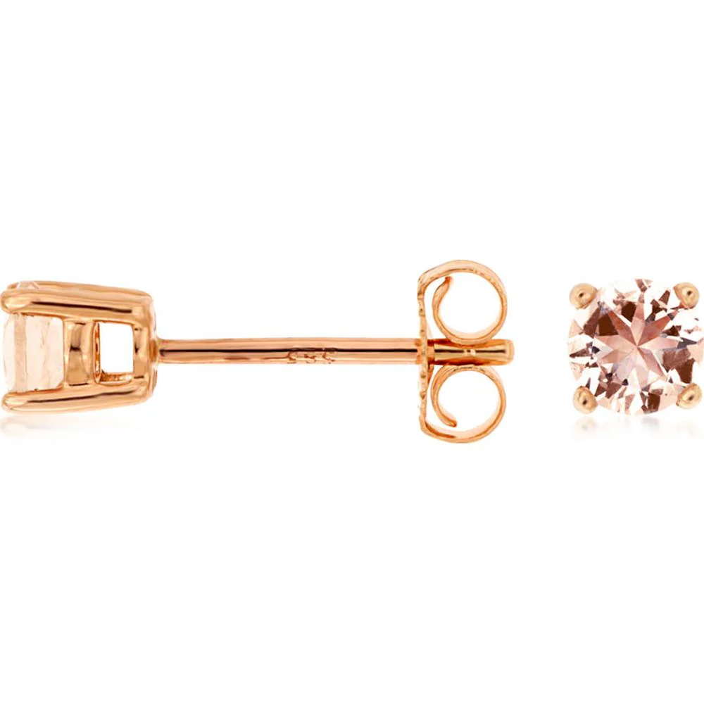14K Rose Gold Round Morganite Stud Earrings - 0.40 Carat Total Morganite Weight - Royal Jewelry