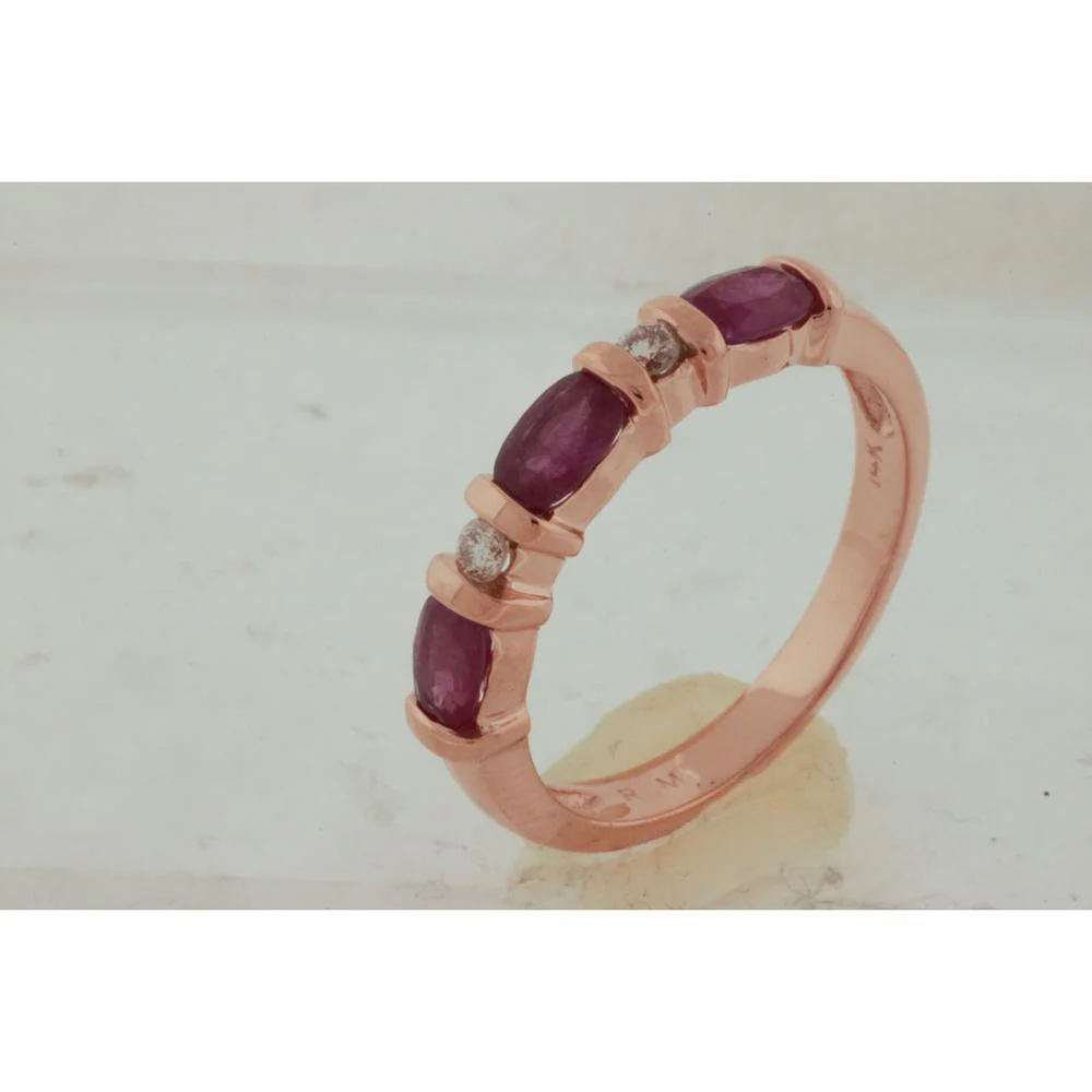 14K Rose Gold Ruby & Diamond Band with Oval Rubies - 1.10 Carats Total Gem Weight - Royal Jewelry