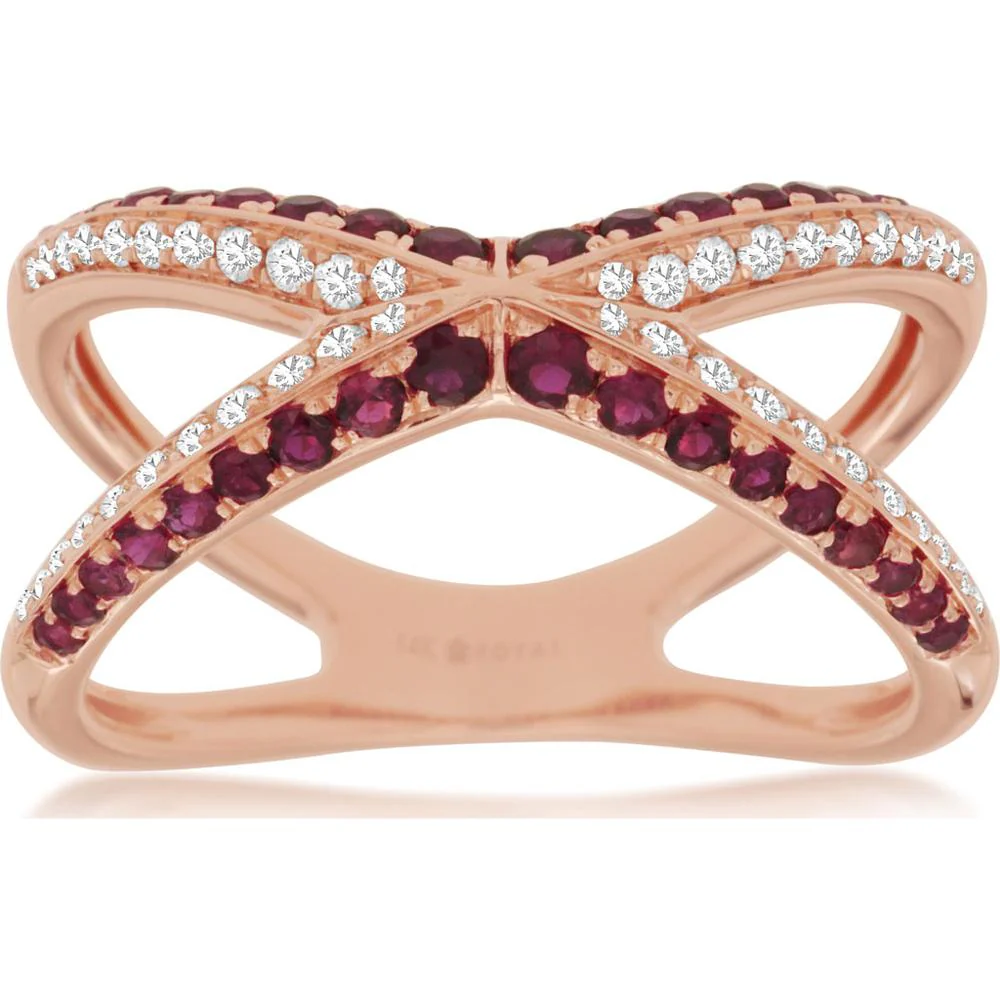 14K Rose Gold Ruby & Diamond Ring - 0.49 Carats Total Ruby Weight, 0.18 Carats Total Diamond Weight - Royal Jewelry