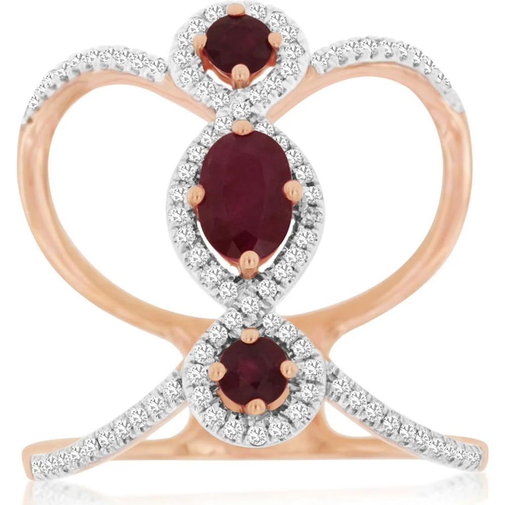 14K Rose Gold Ruby & Diamond Ring with 1.18 Carats Total Gemstone Weight - Royal Jewelry