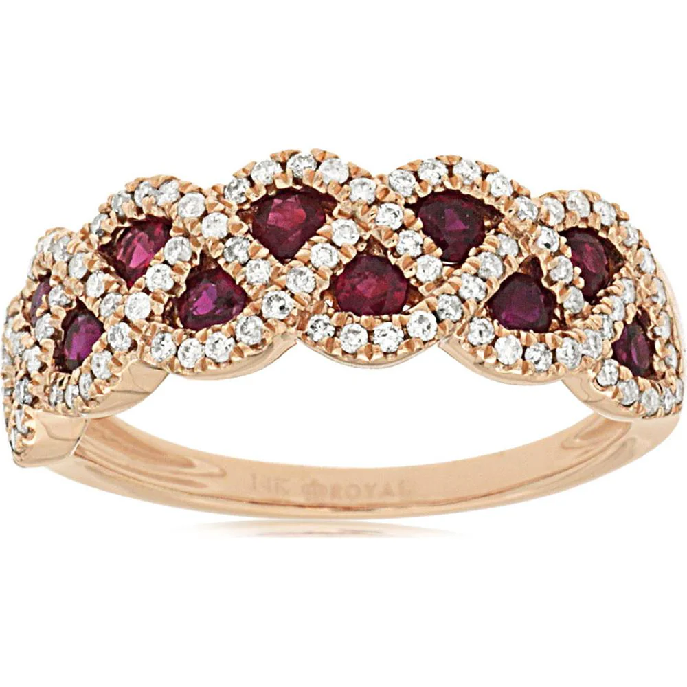 14K Rose Gold Ruby & Diamond Ring with Round Rubies and Diamond Accents - Royal Jewelry