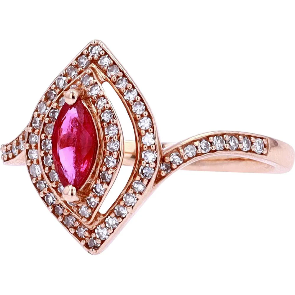 14K Rose Gold Ruby Marquise Ring with Diamond Accents - 0.50 Carat Ruby, 0.33 Carat Diamond Total Weight - Image 2
