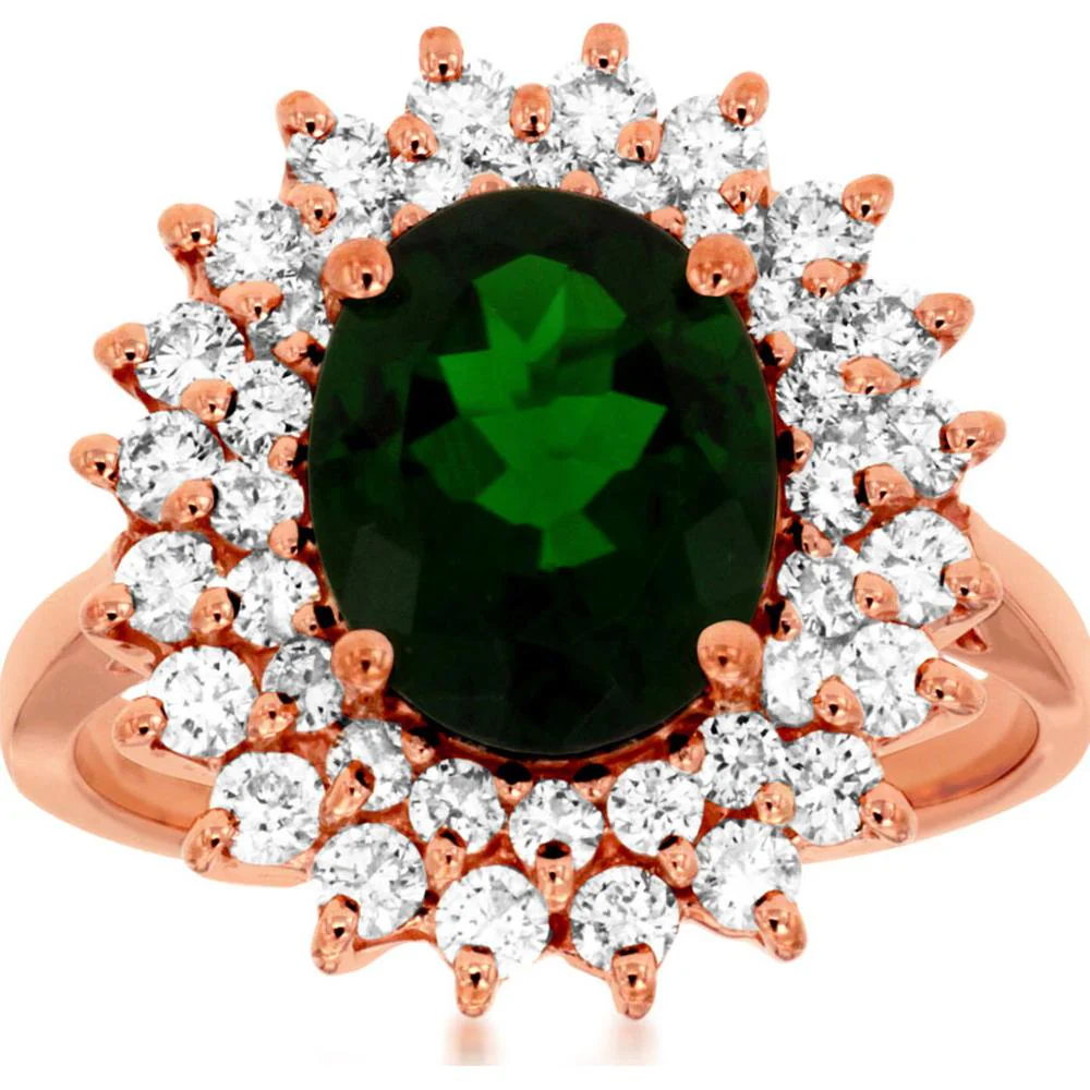 14K Rose Gold Russalite & Diamond Halo Ring - 2.45 Carats Russalite, 1.00 Carat Total Diamond Weight - Royal Jewelry