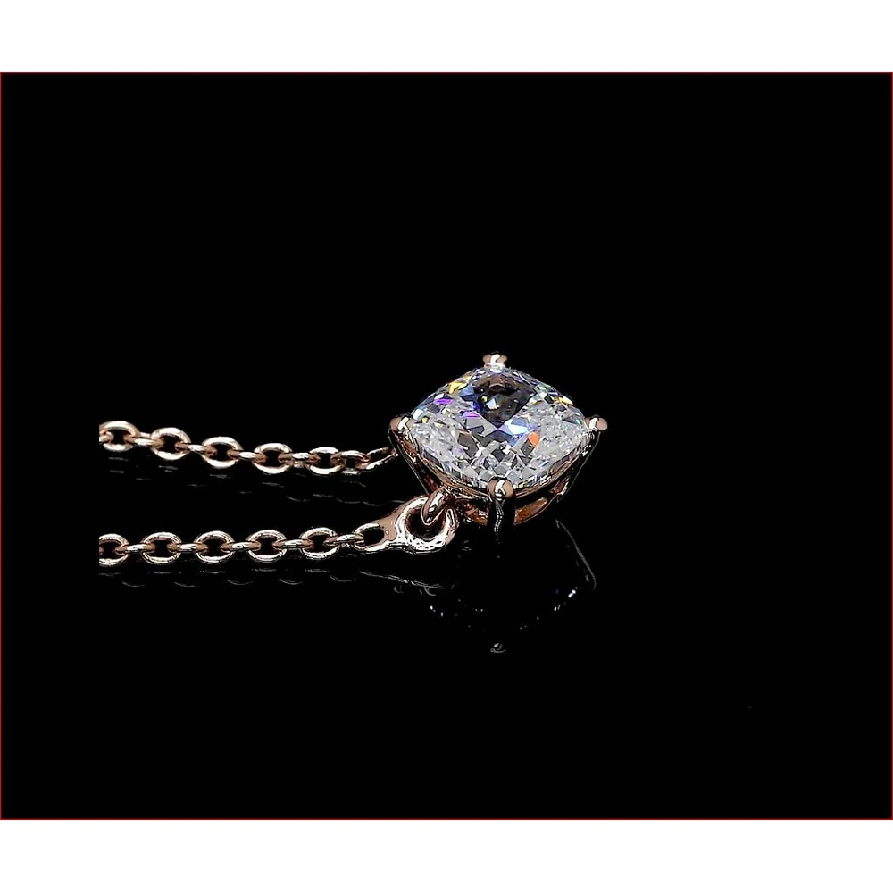 14K Rose Gold Square Cushion Brilliant Lab Diamond Solitaire Pendant - 0.76 Carat Total Weight - Covaloro Fine Jewelry - Image 3