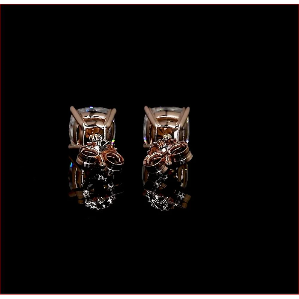14K Rose Gold Square Cushion Cut Lab Diamond Stud Earrings - 1.49 Carat Total Weight, E-F Color VS2 Clarity, North-South Four Prong Setting - Covaloro Fine Jewelry - Image 2