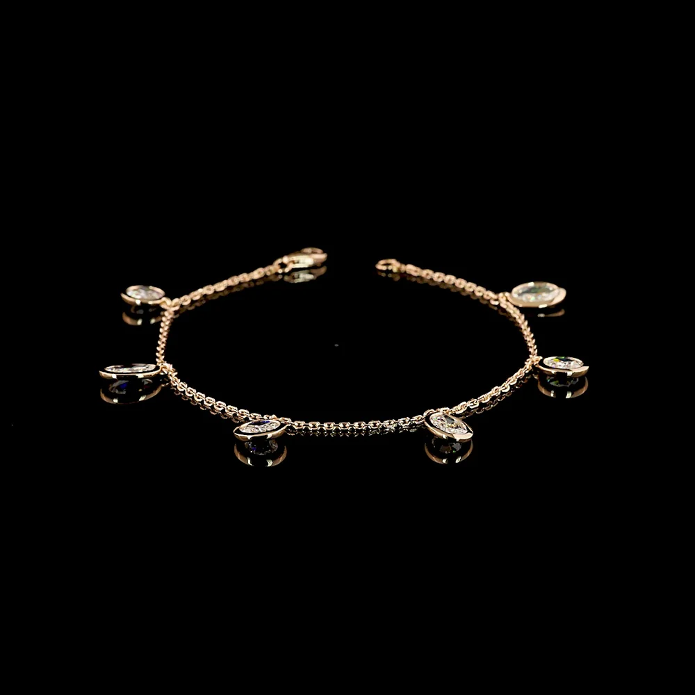 14K Rose Gold Station Bracelet with Bezel Set Rose Cut Oval Lab Diamonds - 3.49 Carat Total Diamond Weight - Covaloro Fine Jewelry