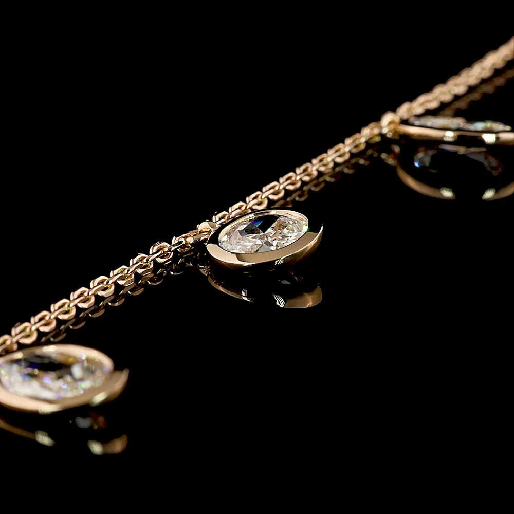 14K Rose Gold Station Bracelet with Bezel Set Rose Cut Oval Lab Diamonds - 3.49 Carat Total Diamond Weight - Covaloro Fine Jewelry - Image 2
