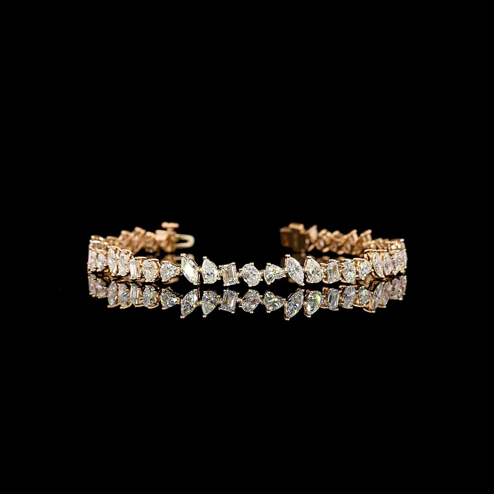 14K Rose Gold Station Bracelet with Mixed Marquise, Oval, Pear, and Emerald Cut Lab Diamonds - 6.42 Carats Total Diamond Weight - Covaloro Fine Jewelry