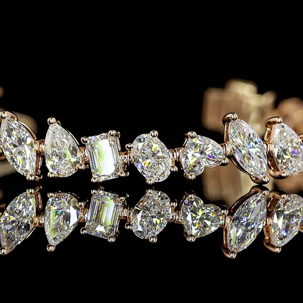 14K Rose Gold Station Bracelet with Mixed Marquise, Oval, Pear, and Emerald Cut Lab Diamonds - 6.42 Carats Total Diamond Weight - Covaloro Fine Jewelry - Image 2