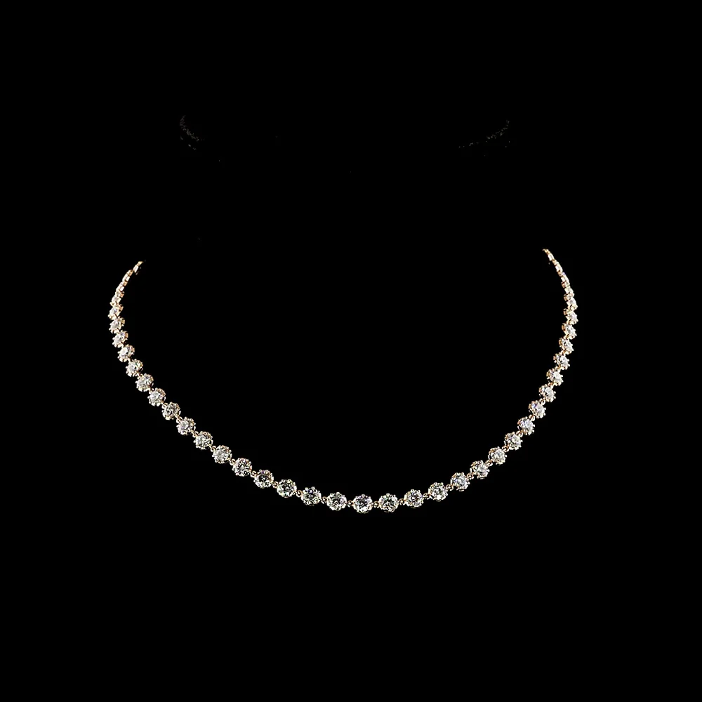 14K Rose Gold Station Necklace with 55 Round Bezel-Prong Set Lab Diamonds - 8.24 Carat Total Weight, E-F Color VS Clarity - Covaloro Fine Jewelry
