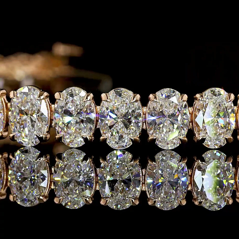 14K Rose Gold Tennis Bracelet with 38 Prong-Set Oval Cut Lab Diamonds - 14.01 Carat Total Weight, E-F Color, VS1 Clarity - Covaloro Fine Jewelry - Image 2