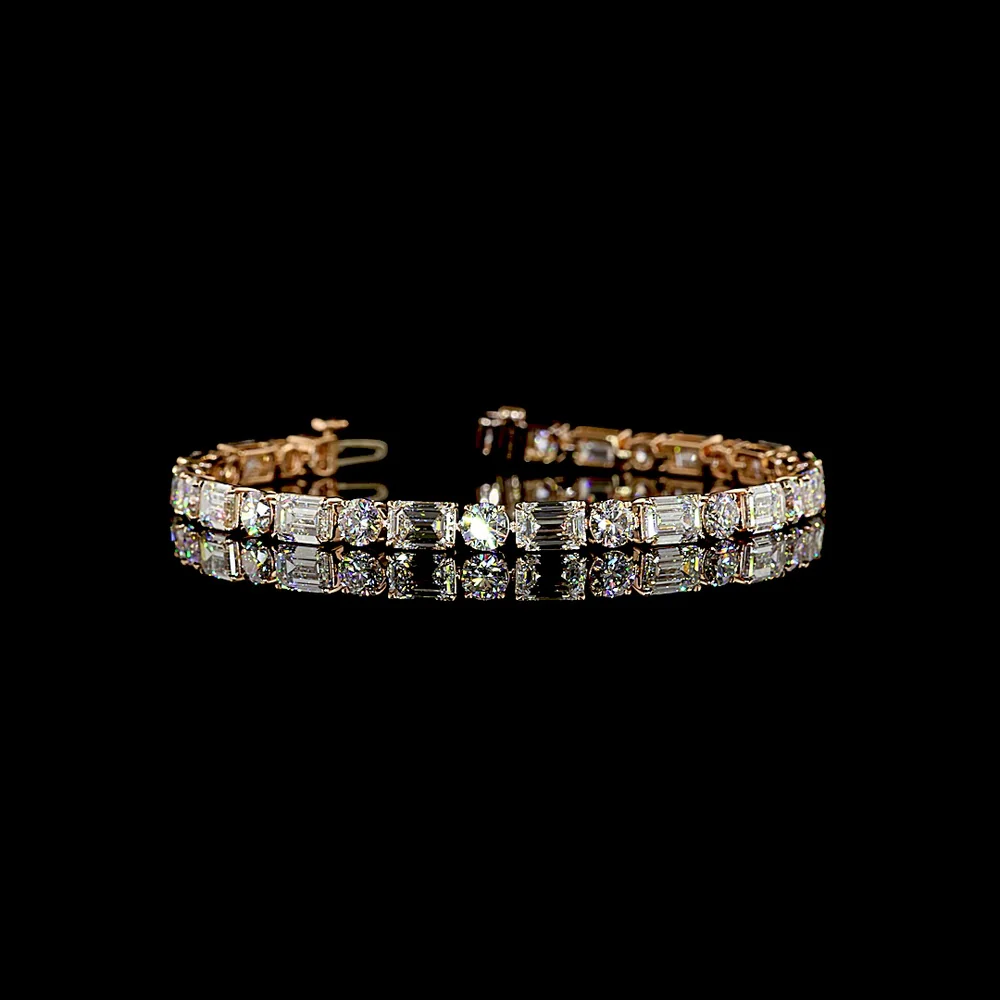 14K Rose Gold Tennis Bracelet with East-West Set Emerald Cut and Round Brilliant Lab Diamonds - 14.87 Carats Total Diamond Weight - Covaloro Fine Jewelry