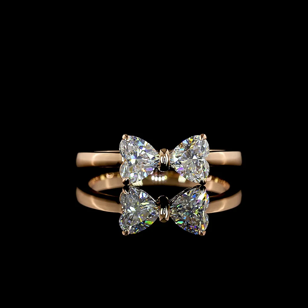 14K Rose Gold Toi et Moi Ring with Two Heart Shaped Lab Diamonds - 0.84 Carat Total Weight, E-F Color VS1 Clarity, East-West Prong Setting - Covaloro Fine Jewelry