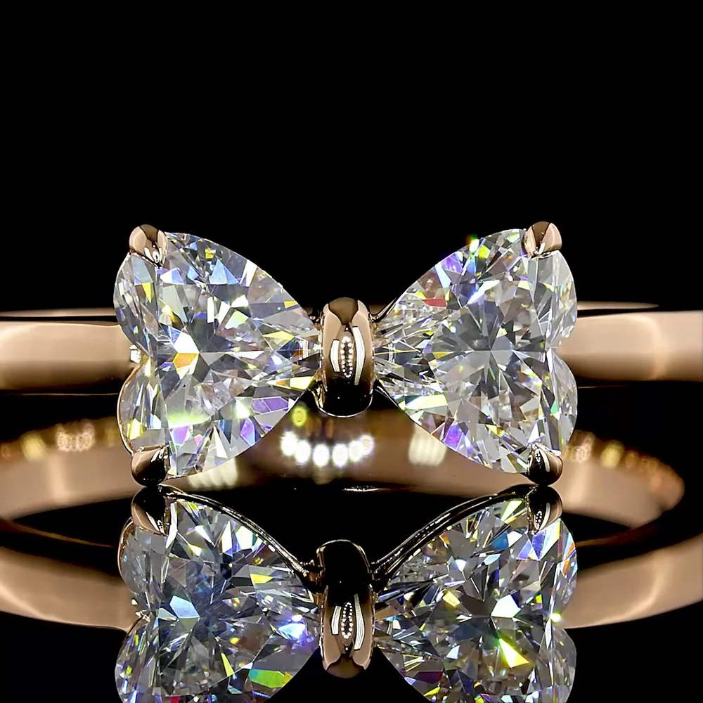 14K Rose Gold Toi et Moi Ring with Two Heart Shaped Lab Diamonds - 0.84 Carat Total Weight, E-F Color VS1 Clarity, East-West Prong Setting - Covaloro Fine Jewelry - Image 2