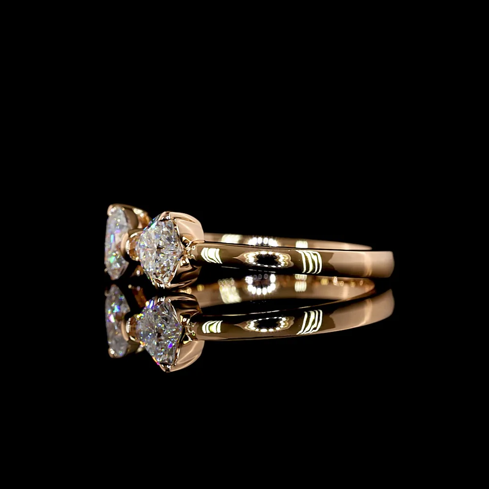 14K Rose Gold Toi et Moi Ring with Two Heart Shaped Lab Diamonds - 0.84 Carat Total Weight, E-F Color VS1 Clarity, East-West Prong Setting - Covaloro Fine Jewelry - Image 4