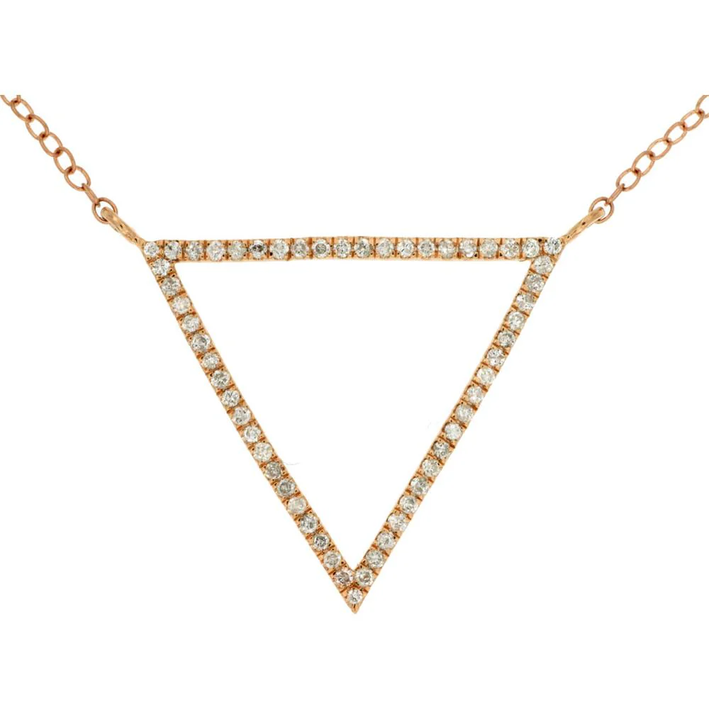 14K Rose Gold Triangle Pendant Necklace with Prong Set Round Diamonds - 0.30 Carats Total Diamond Weight - Royal Jewelry