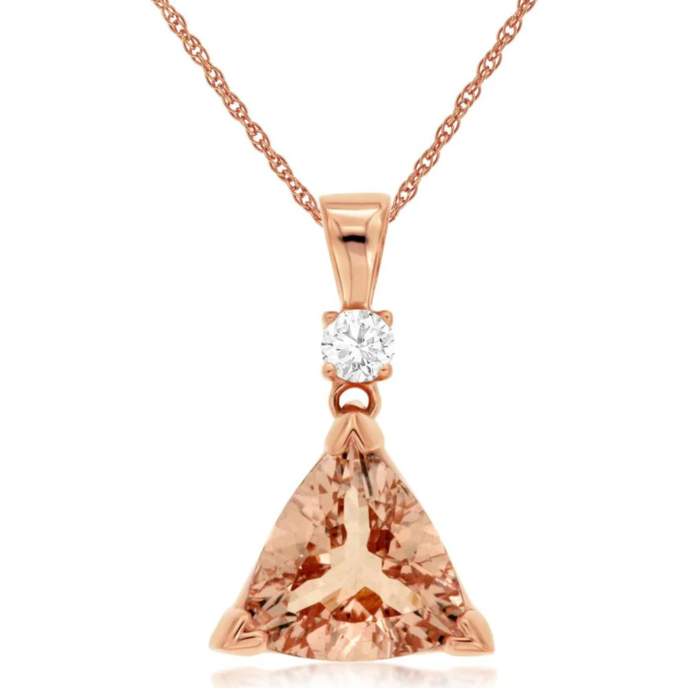 14K Rose Gold Trillion Morganite Pendant with Round Diamond Accent - 2.00 Carat Morganite & 0.10 Carat Diamond Weight - Royal Jewelry