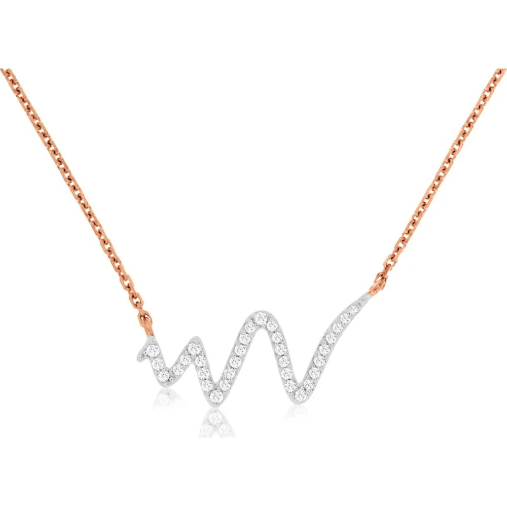14K Rose Gold Wave Motif Necklace with Diamond Accents - 0.15 Carat Total Diamond Weight - Royal Jewelry