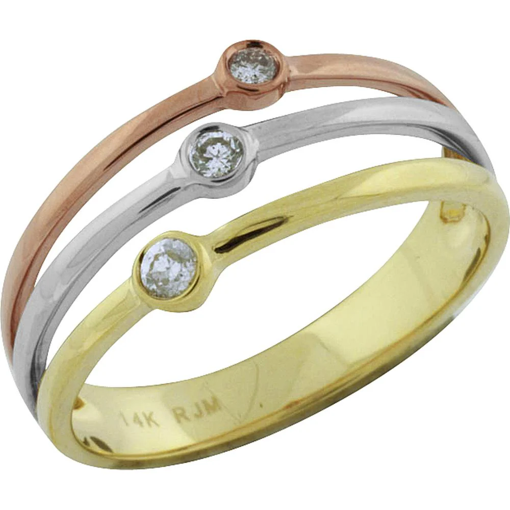 14K Tri-Color Gold Diamond Ring with Round Cut Diamond - 0.11 Carats Total Diamond Weight - Royal Jewelry