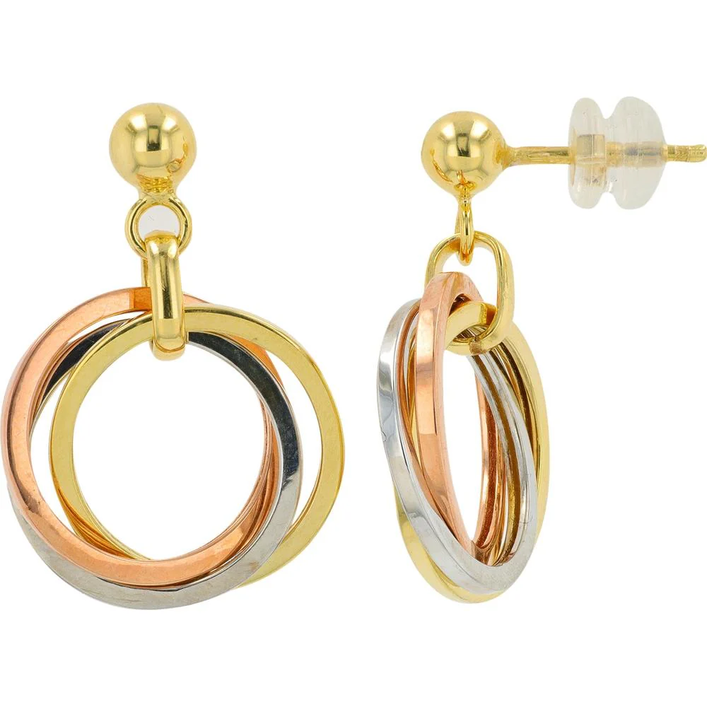 14K Tri - Tone Gold Crossover Circle Earrings - Timeless Design in Yellow, White & Rose Gold - Image 2