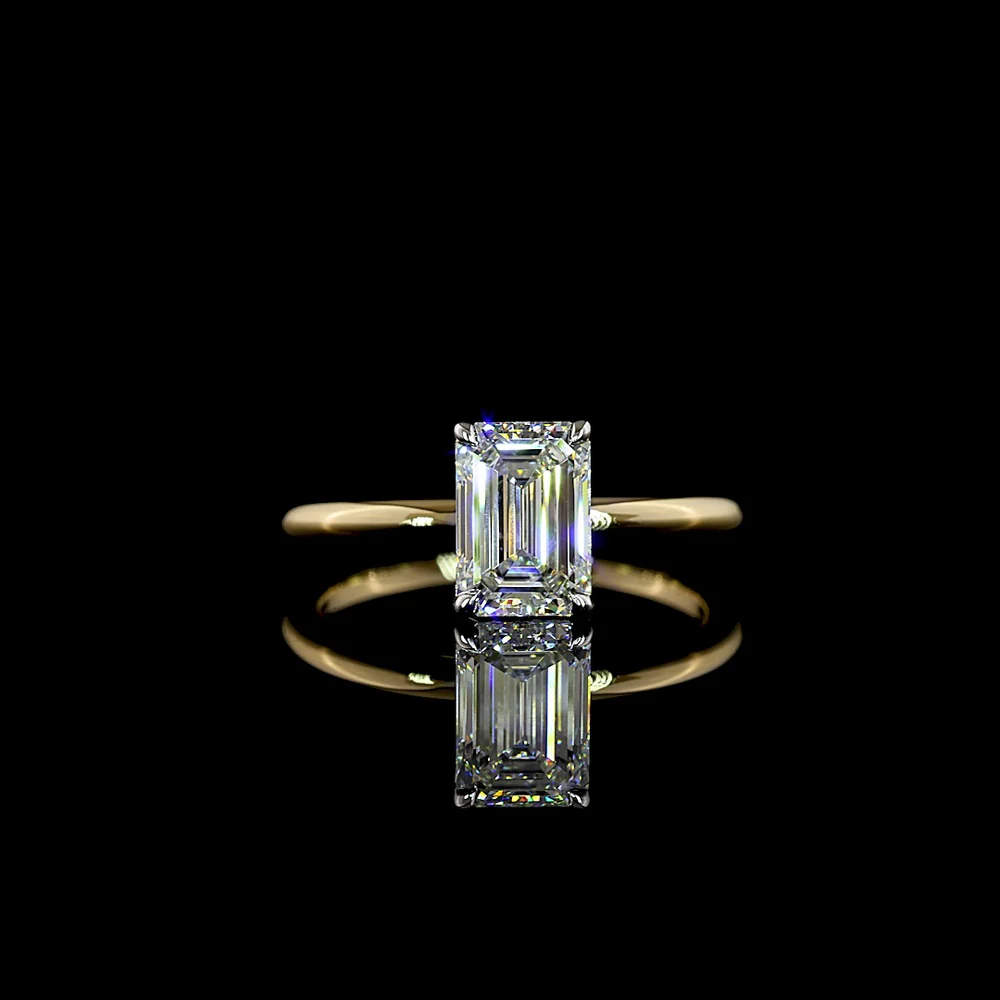 14K Two Tone 1.55 Carat Emerald Cut Lab Diamond Solitaire Ring - F VVS2 IGI Certified North-South Setting - Covaloro Fine Jewelry