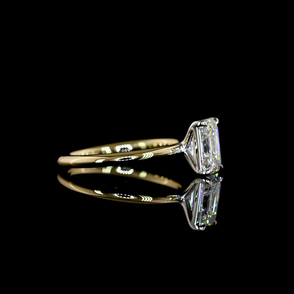 14K Two Tone 1.55 Carat Emerald Cut Lab Diamond Solitaire Ring - F VVS2 IGI Certified North-South Setting - Covaloro Fine Jewelry - Image 3