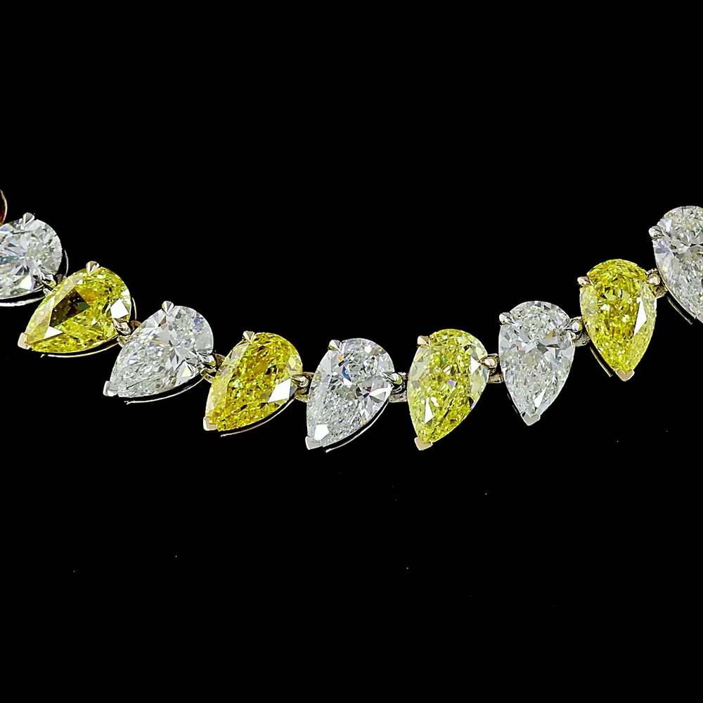 14K Two Tone 19" Tennis Necklace with Alternating Pear Shape Fancy Vivid Yellow and White Lab Diamonds - 39.93 Carat Total Weight - Covaloro Fine Jewelry - Image 2
