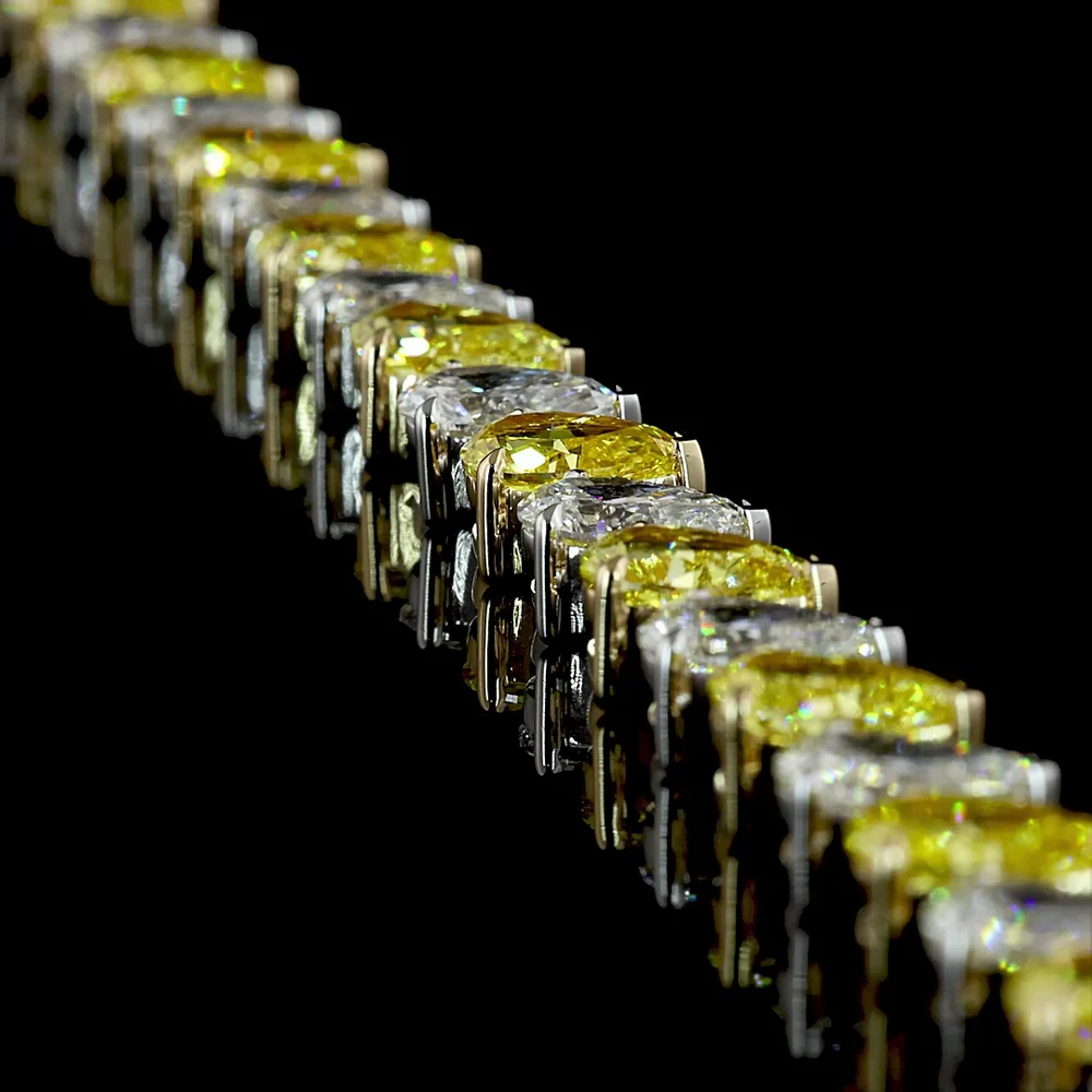 14K Two Tone 19" Tennis Necklace with Alternating Pear Shape Fancy Vivid Yellow and White Lab Diamonds - 39.93 Carat Total Weight - Covaloro Fine Jewelry - Image 3