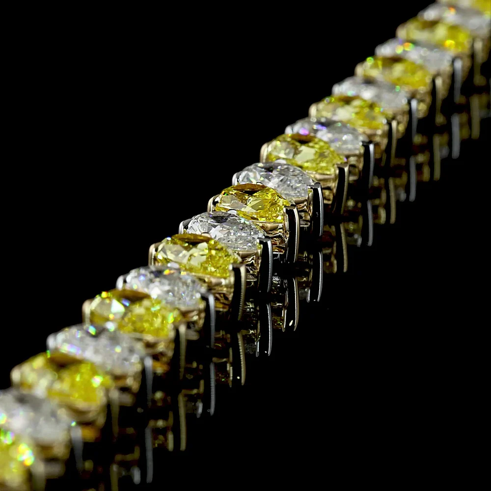 14K Two Tone 19" Tennis Necklace with Alternating Pear Shape Fancy Vivid Yellow and White Lab Diamonds - 39.93 Carat Total Weight - Covaloro Fine Jewelry - Image 4
