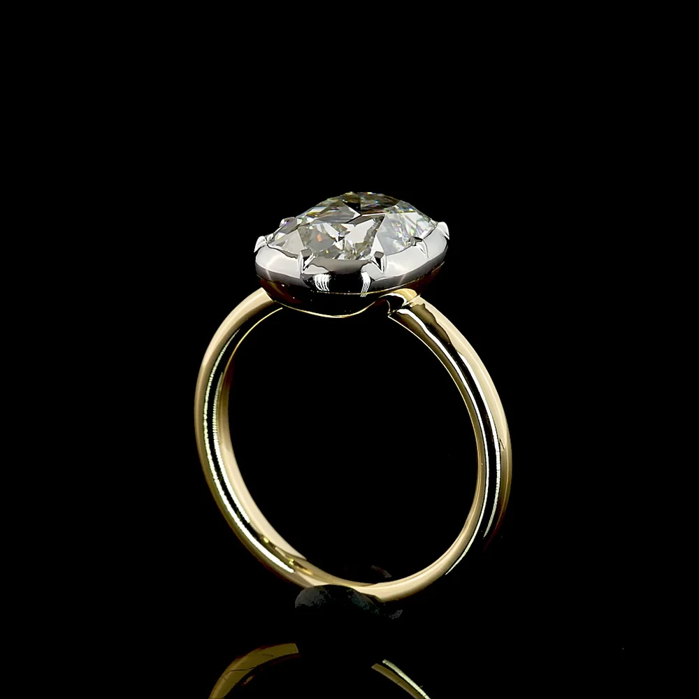 14K Two Tone 3.11 Carat Antique Cushion Cut Lab Diamond Solitaire Ring in Bezel-Prong Setting with IGI Certification - Covaloro Fine Jewelry - Image 3