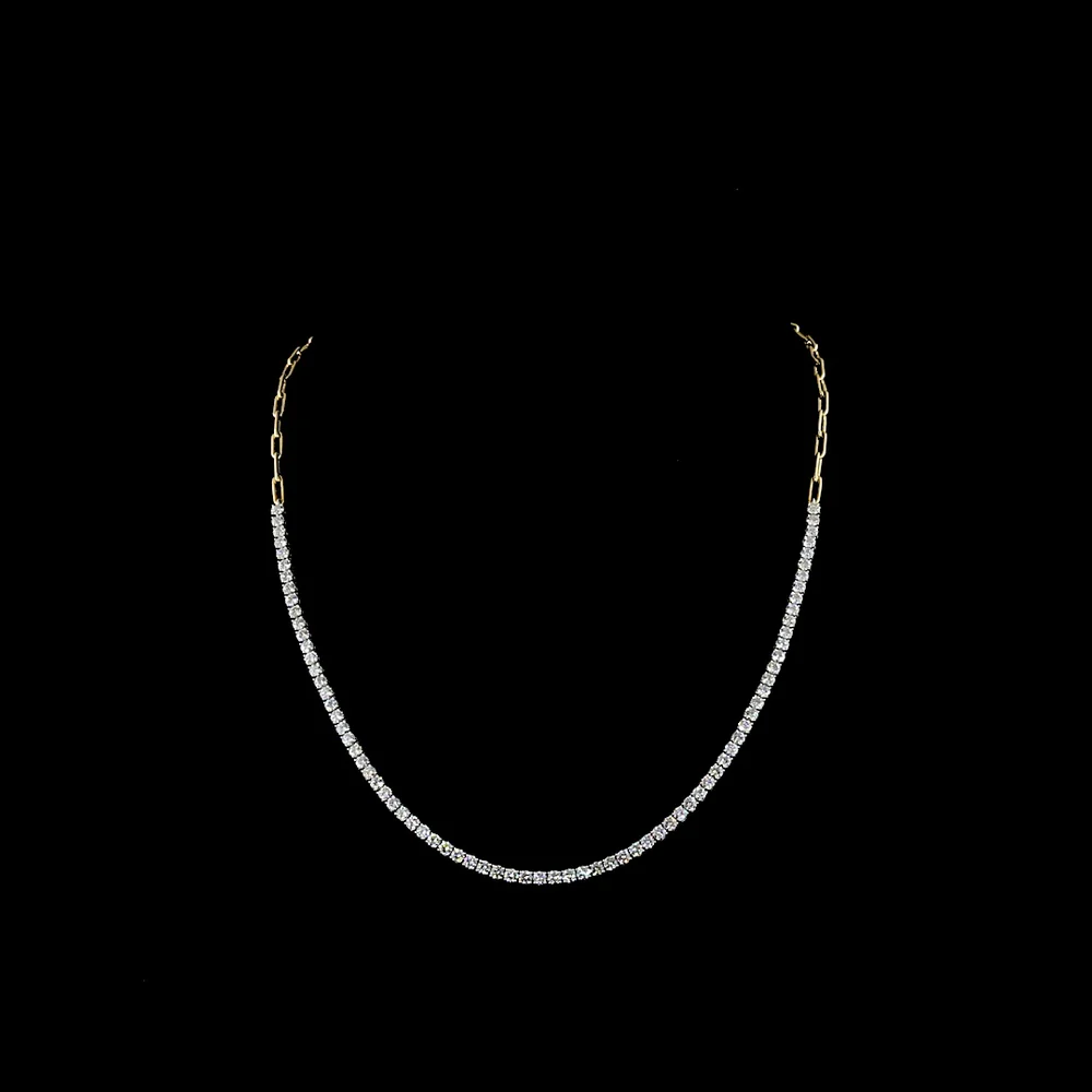 14K Two Tone 4.49 Carats Total Weight Round Lab Diamond Tennis Necklace with 77 Prong Set Stones - E-F Color VS Clarity - Covaloro Fine Jewelry