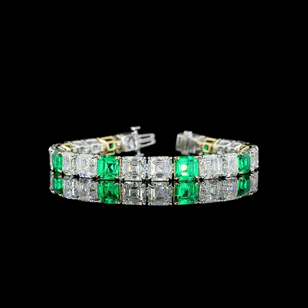 14K Two Tone 7.5" Tennis Bracelet with Asscher Cut Lab Diamonds and Baguette Accents - 33.47 Carat Total Gem Weight - Covaloro Fine Jewelry