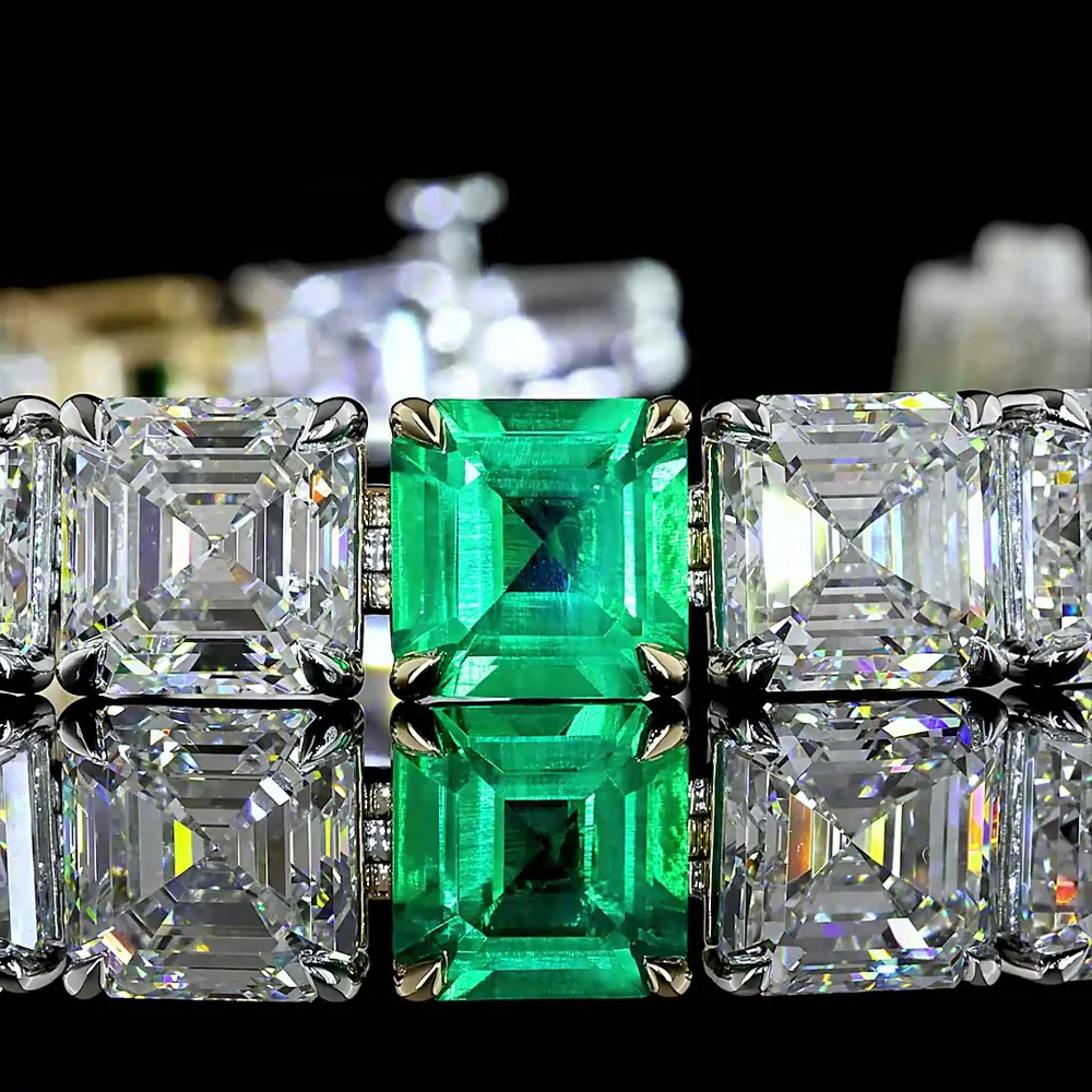 14K Two Tone 7.5" Tennis Bracelet with Asscher Cut Lab Diamonds and Baguette Accents - 33.47 Carat Total Gem Weight - Covaloro Fine Jewelry - Image 2