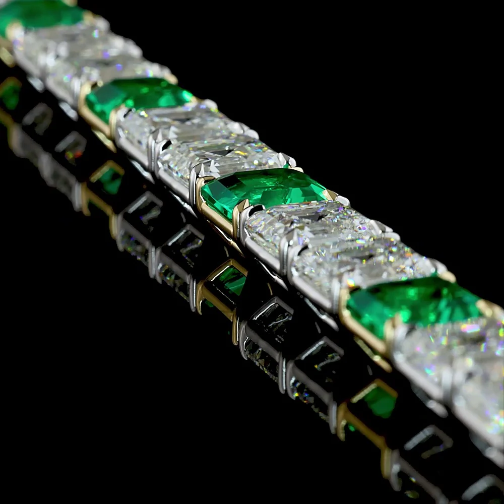 14K Two Tone 7.5" Tennis Bracelet with Asscher Cut Lab Diamonds and Baguette Accents - 33.47 Carat Total Gem Weight - Covaloro Fine Jewelry - Image 3