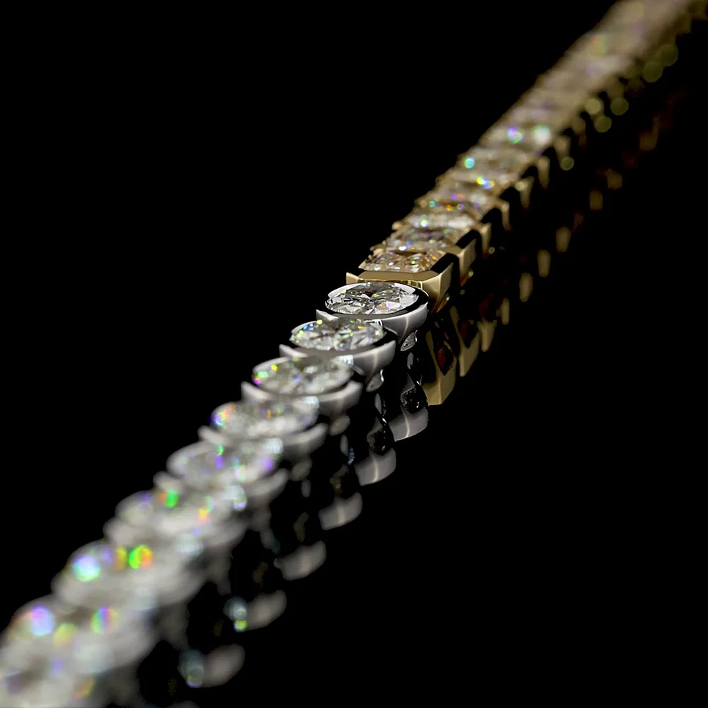 14K Two Tone 7.81 Carat Tennis Bracelet with East-West Oval and Emerald Cut Lab Diamonds in Half Bezel Settings - Covaloro Fine Jewelry - Image 3