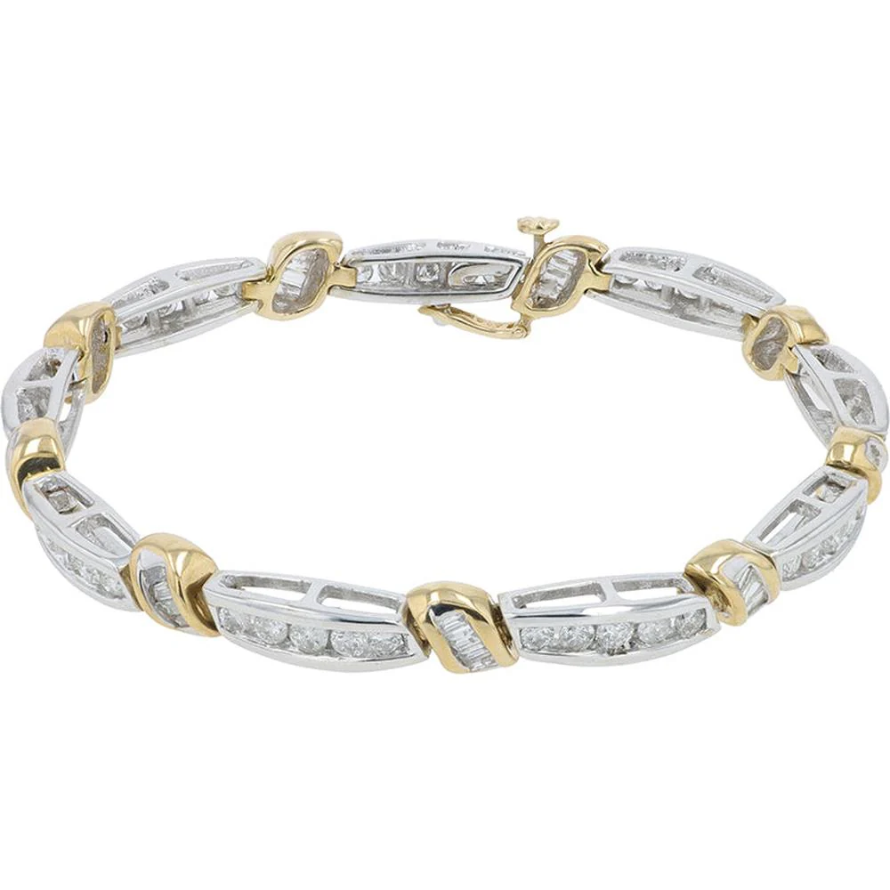 14K Two-Tone 7" Diamond Bracelet with Channel - Set Round and Baguette Diamonds - 4.00 Carat Total Diamond Weight - Image 2