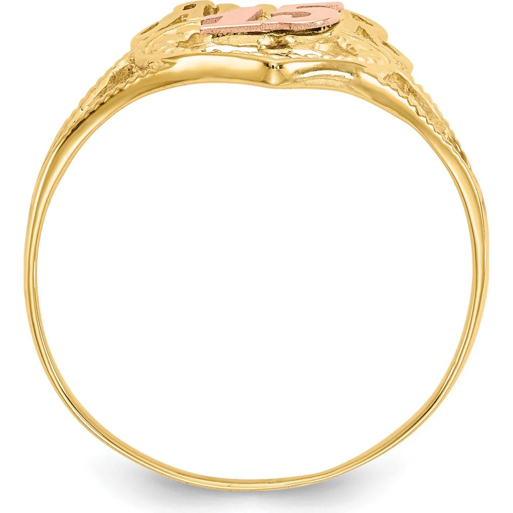 14K Two-Tone Amor Heart Ring with "15" in Rose Gold - Milestone Jewelry Piece - Size 7 by Oro Pregiato - Image 2