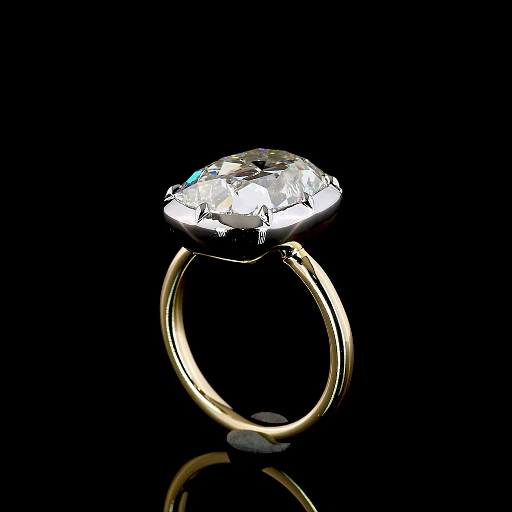 14K Two Tone Antique Cushion Cut Lab Diamond Solitaire Ring - 7.20 Carat Total Weight, E-F Color, VVS2 Clarity, IGI Certified - Covaloro Fine Jewelry - Image 3